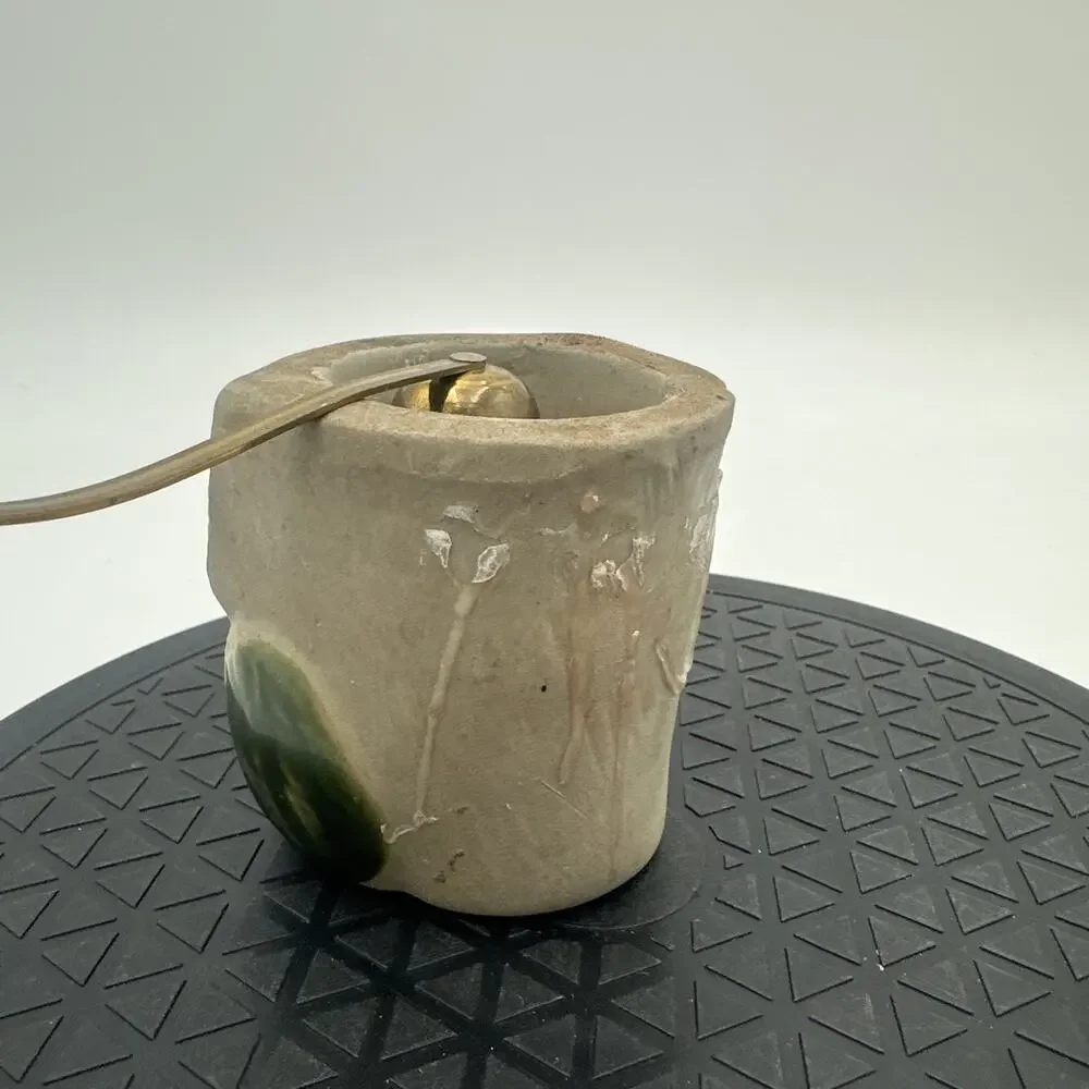 Vintage 70s Stoneware Owl Votive Candle Holder With Brass Candle Snuffer